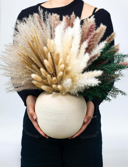 xin's convey 120 PCS Dried Pampas Grass, Dried Flowers, Reed Grass Bouquet for Bohemian Flowers Home Table Wedding Decoration, Rustic Farmhour.(Light Brown)