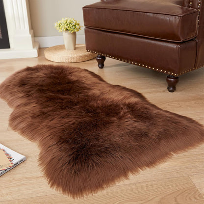 EasyJoy Ultra Soft Fluffy/Fuzzy Shaggy Area Rug Faux Fur Chair Cover Seat Pad for Bedroom Floor Sofa Living Room (2 x 6 ft Sheepskin, Beige)