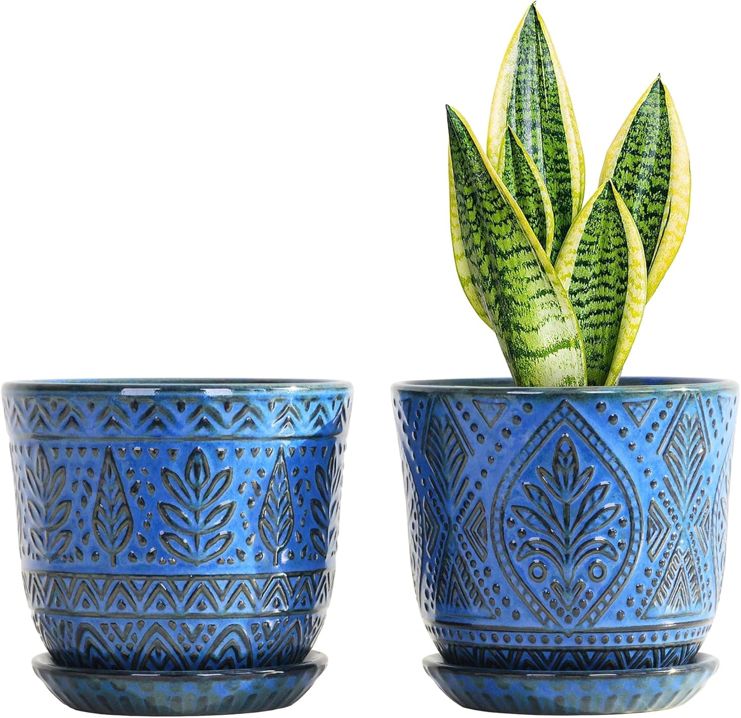 Gepege 6 Inch Beaded Ceramic Planter Set of 2 with Drainage Hole and Saucer for Plants, Indoor-Outdoor Large Round Succulent Orchid Flower Pot (Smoked Gray, Inner-pots not Larger Than 5 Inch)