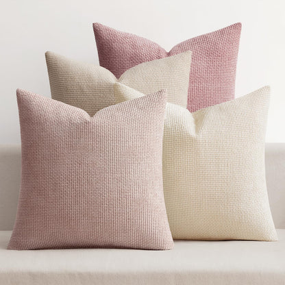 MIULEE Pack of 4 Couch Throw Pillow Covers 18x18 Inch Neutral Soft Decorative Chenille Pillow Covers Farmhouse Boho Cushion Covers for Mid Century Modern Spring Home Decor Sofa Bedroom Living Room