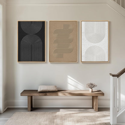 Large Framed Black and White Abstract Wall Art for Living Room, 3 Piece Big Modern Canvas Prints Paintings Artwork for Walls, Minimalist Abstract Art Pictures for Hallway, Office Wall Decor 24x36 In