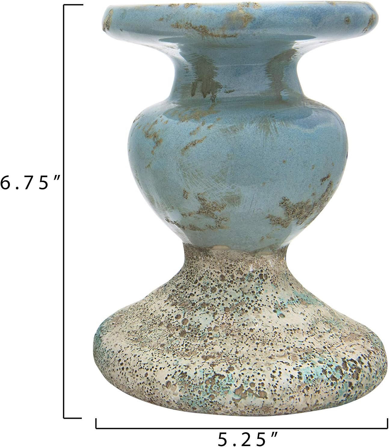 Creative Co-Op Small Distressed Blue Terracotta Pillar Candle Holder