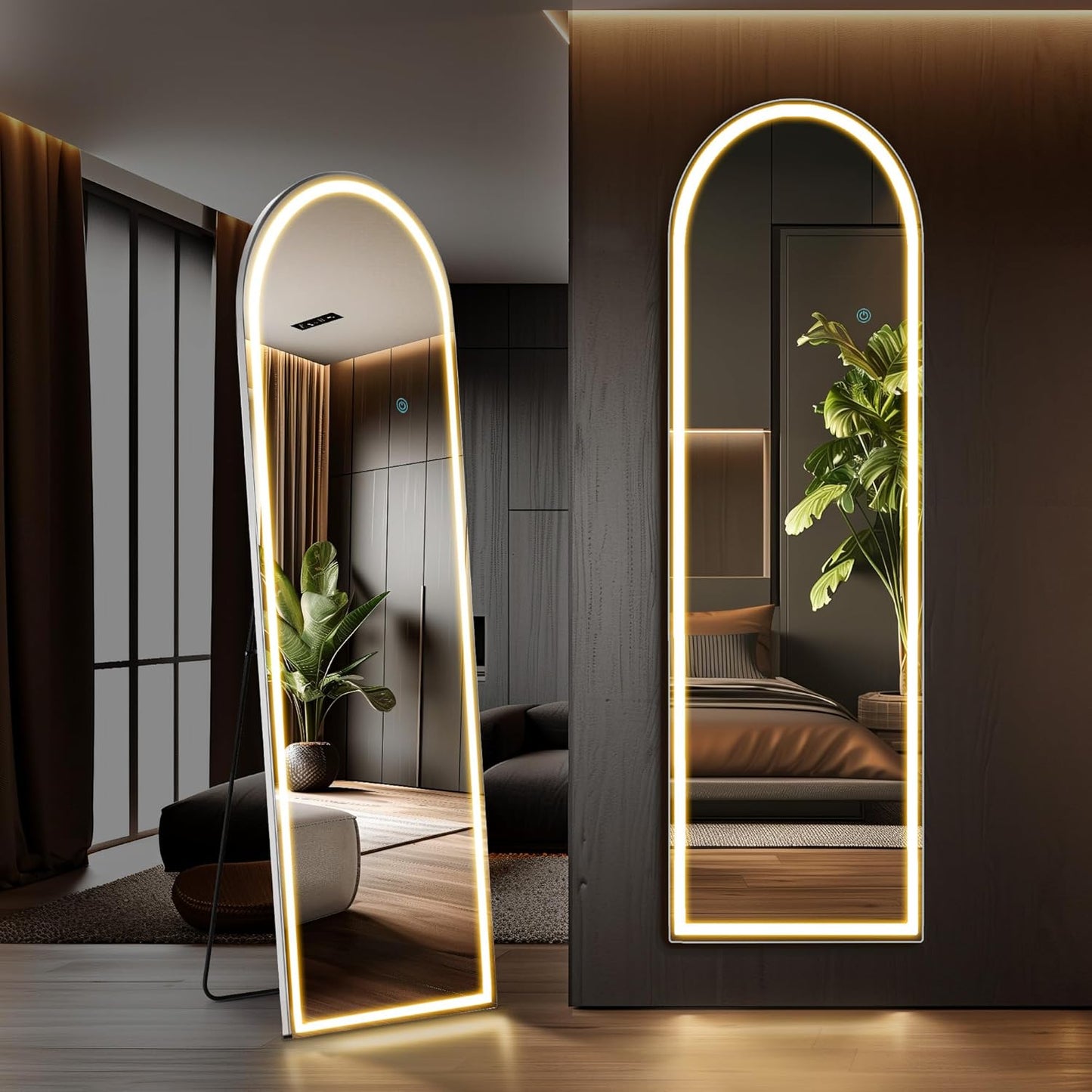 OLIXIS Black Arched Full Length Mirror 60"x16" for Bedroom, Full Body Mirror with Stand, Hanging or Leaning for Wall, Aluminum Alloy Thin Frame Floor Standing for Living Room