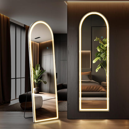 OLIXIS Black Arched Full Length Mirror 60"x16" for Bedroom, Full Body Mirror with Stand, Hanging or Leaning for Wall, Aluminum Alloy Thin Frame Floor Standing for Living Room