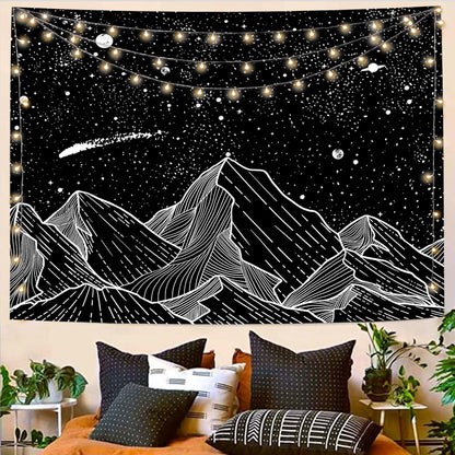 Zussun Black and White Tapestry Starry Night Mountain Tapestries for Bedroom Aesthetic Moon and Stars Tapastry's Wall Hanging Dark Nature Forest Wall Tapestry for Living Room Dorm (48'' × 36'')