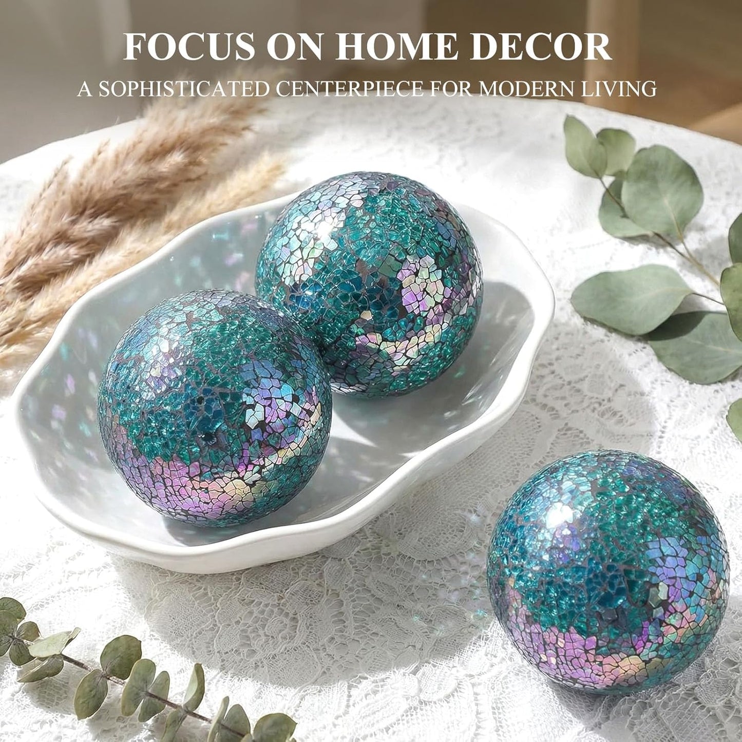 DomeStar 3PCS Decorative Balls, Mosaic Glass Orbs Centerpiece Balls 4inch Gold Orbs for Decorate Bowls Vases Tables Wedding Party