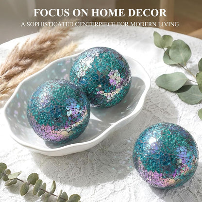 DomeStar 3PCS Decorative Balls, Mosaic Glass Orbs Centerpiece Balls 4inch Gold Orbs for Decorate Bowls Vases Tables Wedding Party