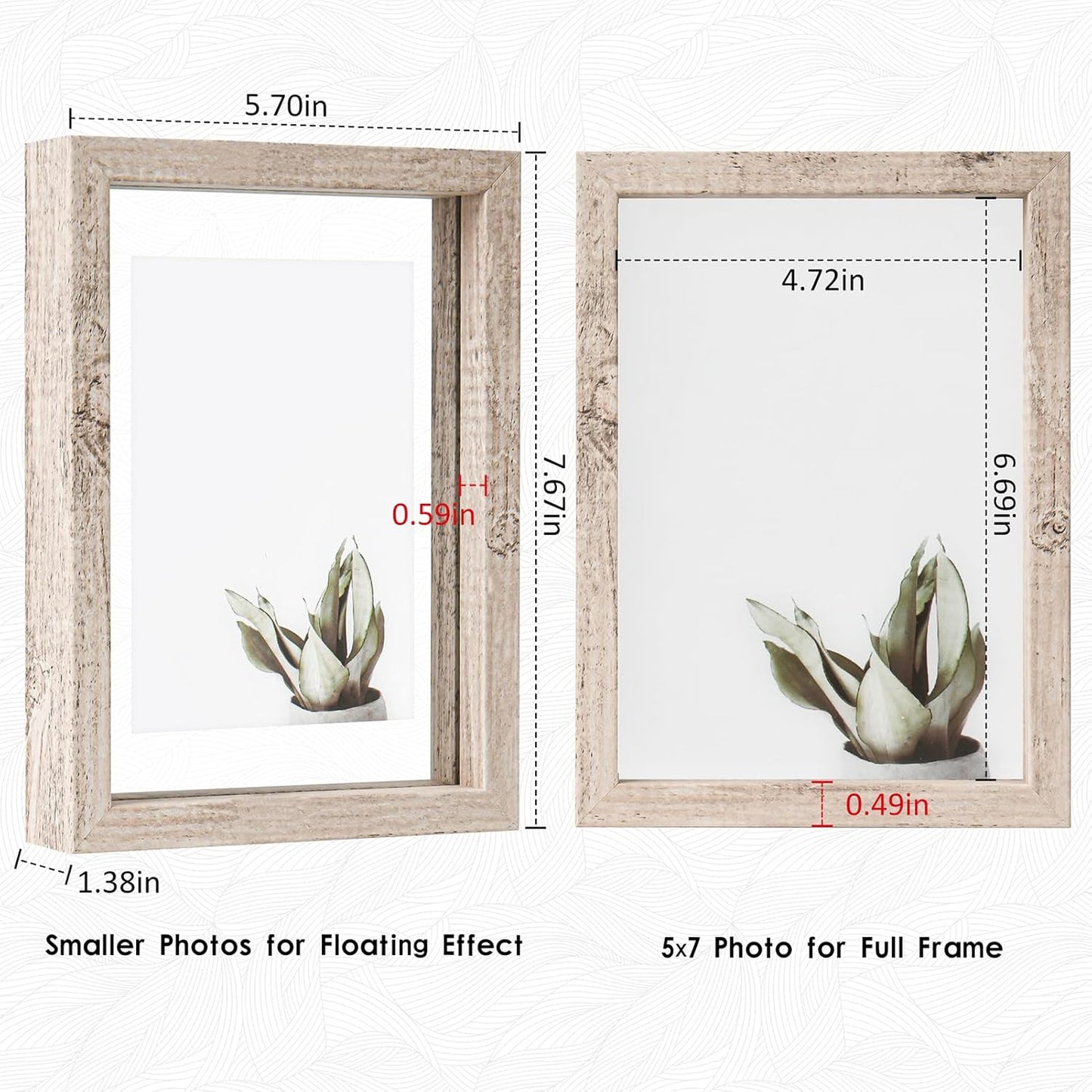 MUYE 11x14 Floating Frame Set of 2,Double Glass Rustic Frame,Display Any Size Photo up to 11x14,Wall Mount or Tabletop Standing,Natural
