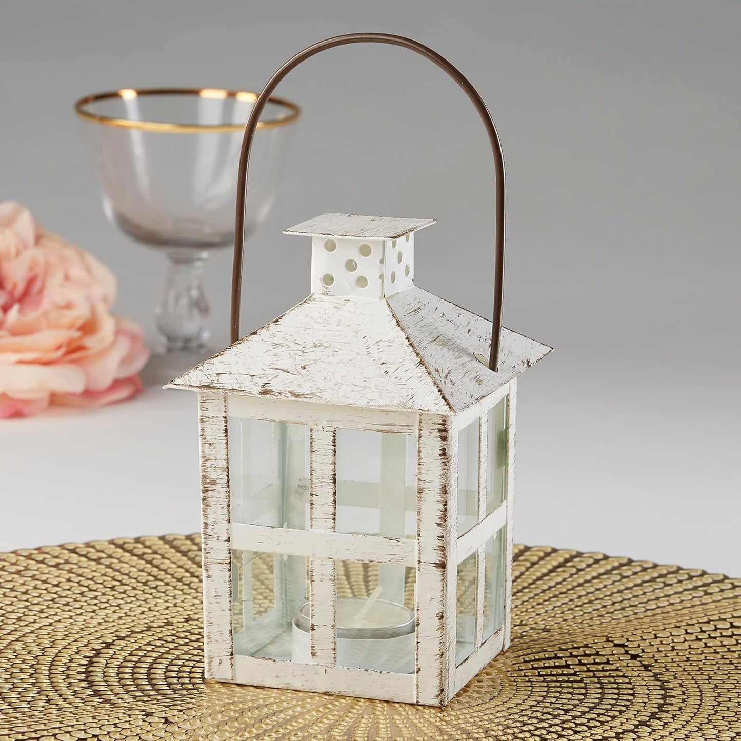 Kate Aspen Rustic Farmhouse Decor White Candle Holder Lantern Decorative (5 Inch), Wedding Decoration, Centerpiece Table Decorations, Home Decor, Shelf Decor, Fireplace Lantern