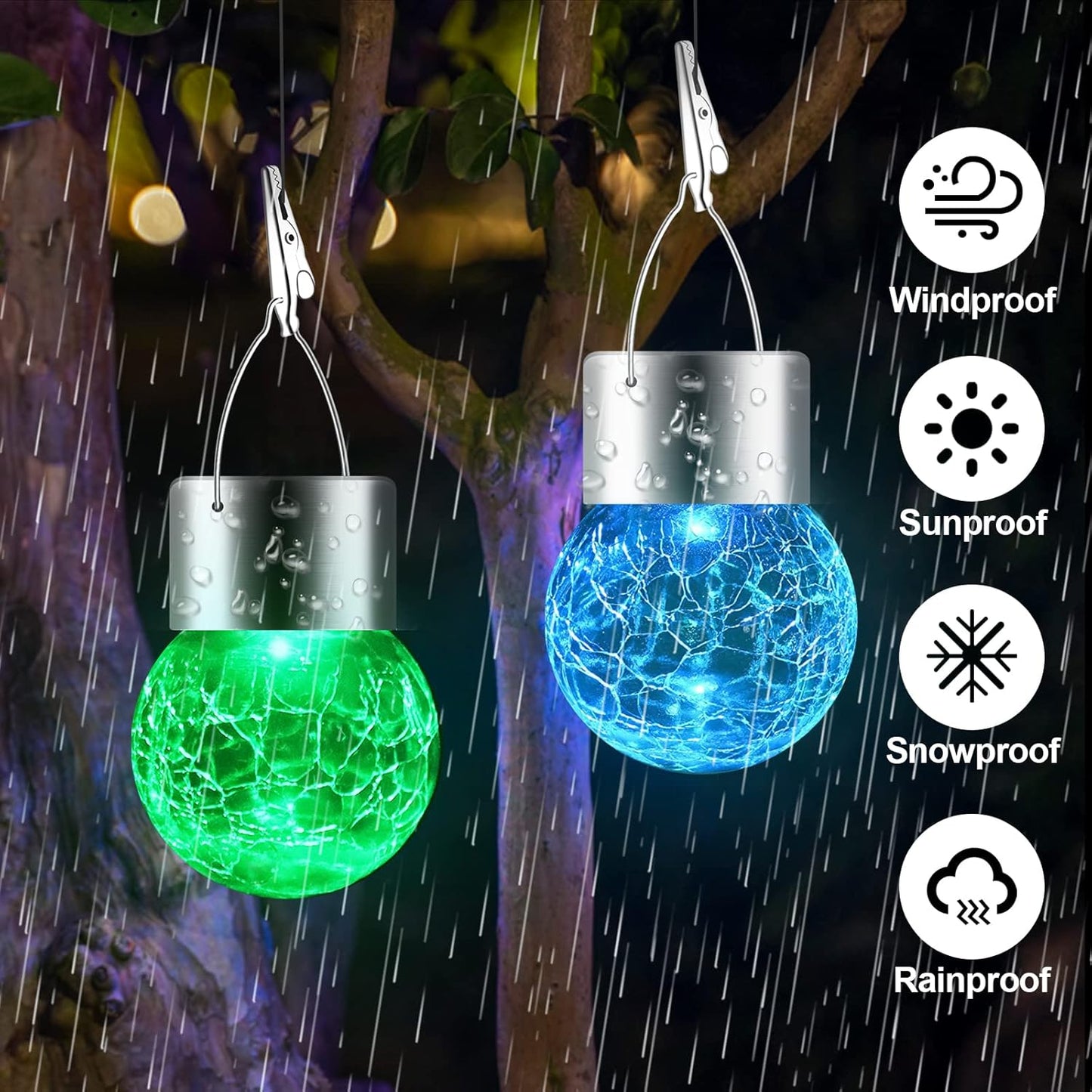 Solar Outdoor Lights Decorative 12 Pack, Hanging Solar Garden Lights Waterproof, Solar Powered Globe Cracked Glass Ball Lantern for Yard Patio Fence Tree Umbrella Holiday Decoration, Warm White