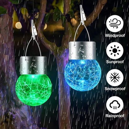 Solar Outdoor Lights Decorative 12 Pack, Hanging Solar Garden Lights Waterproof, Solar Powered Globe Cracked Glass Ball Lantern for Yard Patio Fence Tree Umbrella Holiday Decoration, Warm White