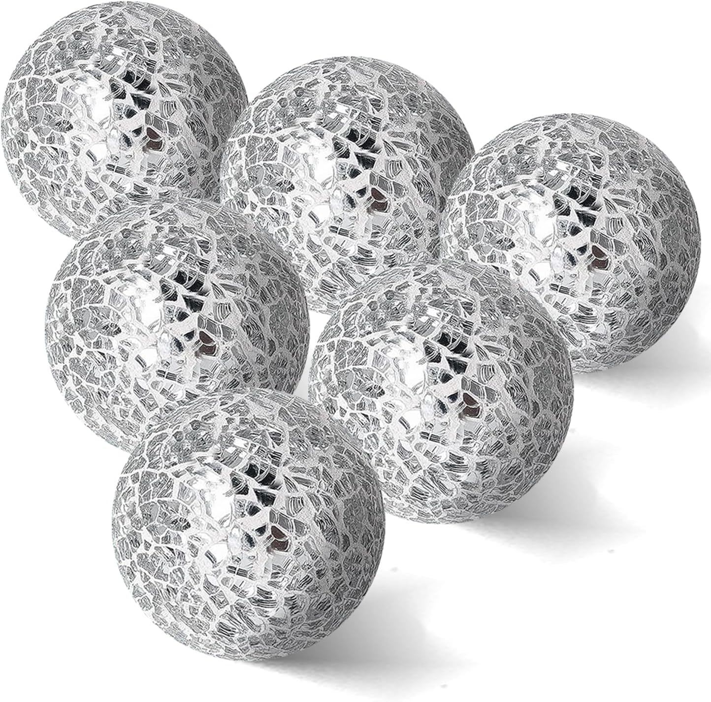 2.4 in Decorative Orbs Glass Balls Set of 6,Mosaic Sphere Globe for Whole Housewares,Wedding/Birthday,Bowls,Vases Dining Table Centerpieces (Gold)