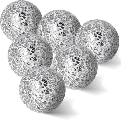 2.4 in Decorative Orbs Glass Balls Set of 6,Mosaic Sphere Globe for Whole Housewares,Wedding/Birthday,Bowls,Vases Dining Table Centerpieces (Gold)