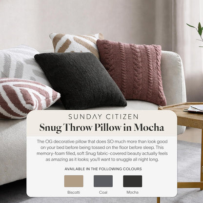 Sunday Citizen Snug Throw Pillow – Soft Memory Foam Decorative Pillow, Plush Snug Fabric Cover, Cozy Sofa & Bed Pillow, Washable Cover, Luxury Throw Pillow (Biscotti)