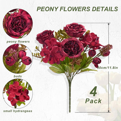 MARTINE MALL 2 Packs Peonies Artificial Flowers, Light Pink Artificial Peonies, Silk Peonies Flowers Fake Peonies Artificial Flowers Peonies Bouquet for Centerpiece Table Wedding Party Home Decor