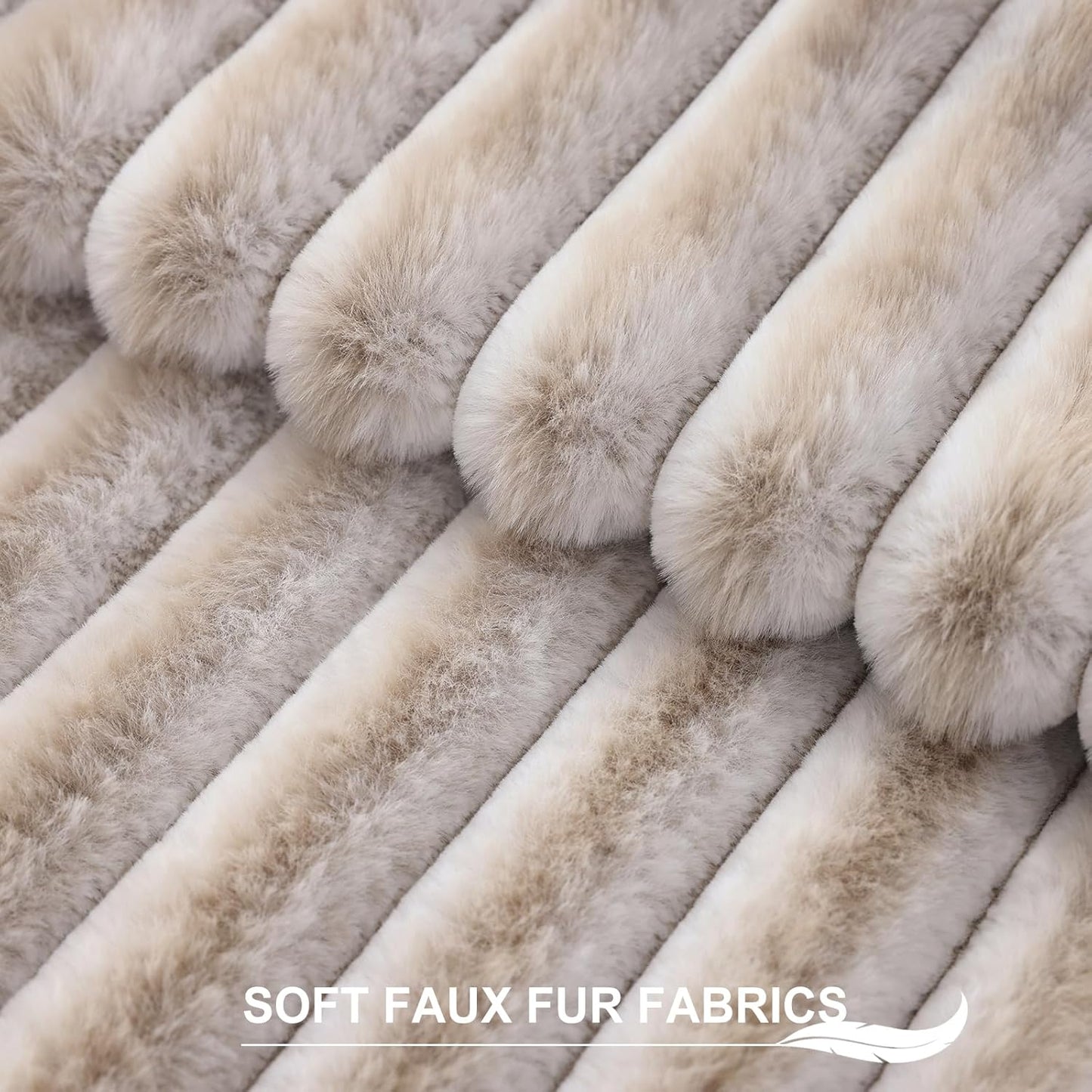 Pallene Faux Fur Plush Throw Pillow Covers 18x18 Set of 2, Luxury Soft Fluffy Striped Decorative Pillow Covers for Sofa, Couch, Living Room, Cream White
