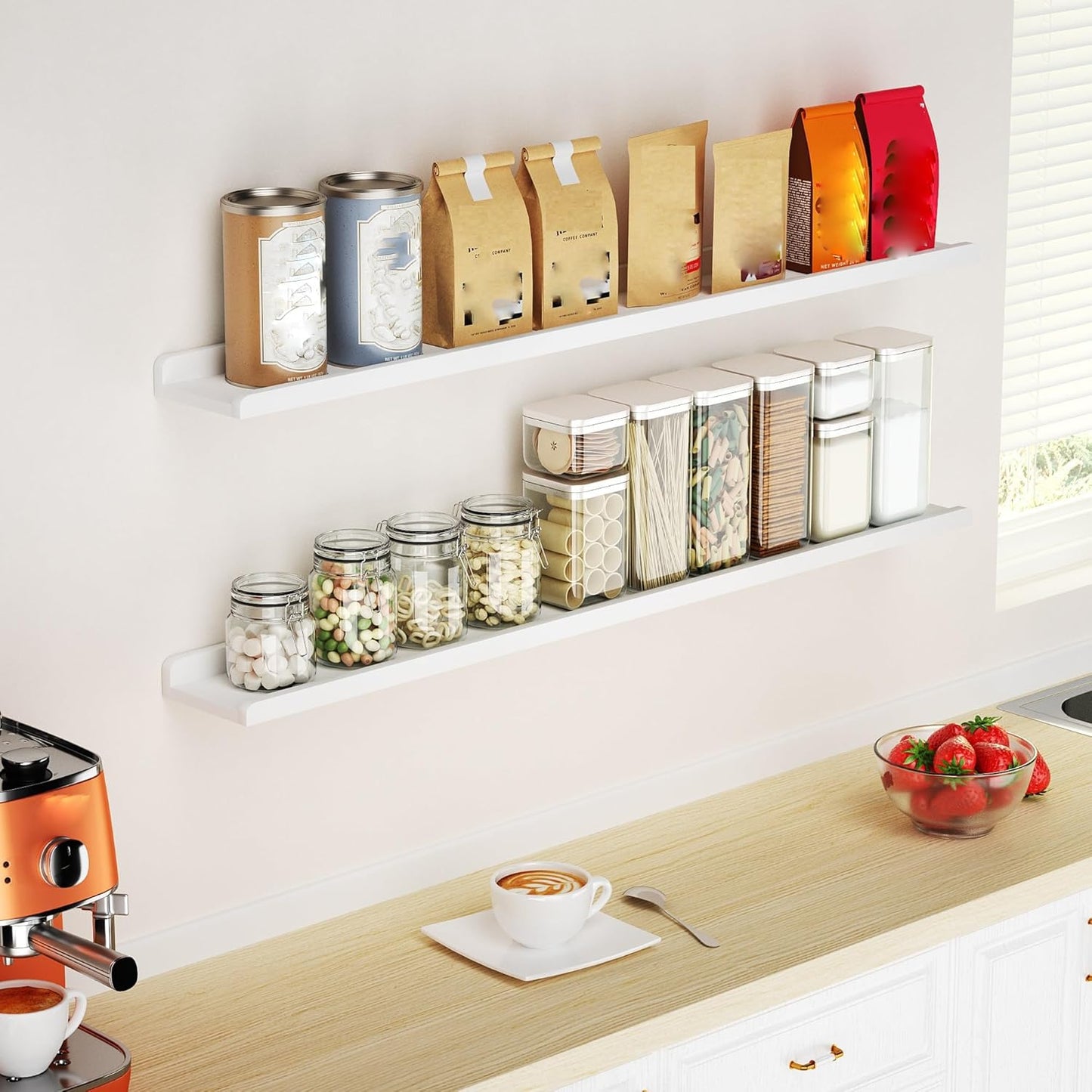 Love-KANKEI Floating Shelves Wall Mounted Set of 2, 17 Inch Rustic Wood Wall Shelves for Storage, Bedroom Living Room Bathroom Kitchen Office and More White