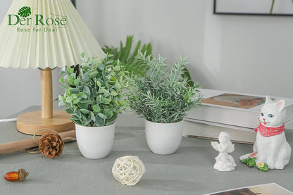 Der Rose Faux Plants Indoor, 4 Pack Small Fake Plants Mini Artificial Plants in Pots for Home Office Shelf Farmhouse Bathroom Decor