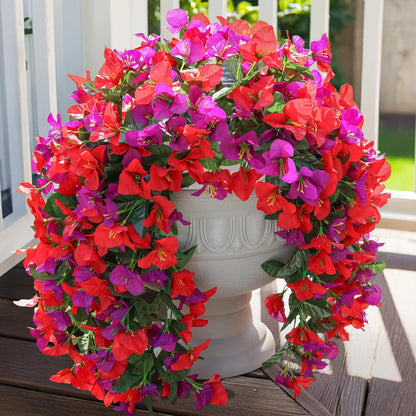 Faux Bougainvillea Artificial Flowers Plants for Outdoor Outside Decoration, 2 PCS Red Fake Flowers UV Resistant Look Real Silk Long Trailing Vines for Front Door Porch Planter Urn Patio Garden Yard