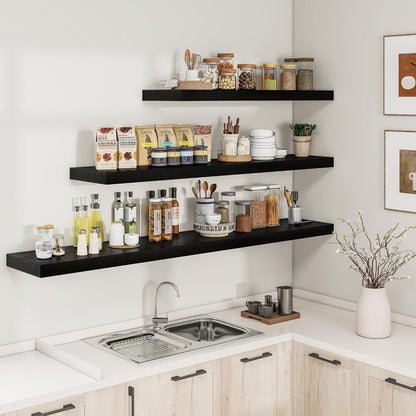 RICHFOCUS 72Inch Floating Shelves for Wall 2 Pack Shelves for Bedroom|Kitchen|Bathroom Wall Mounted Rustic Wood Floating Shelf with Invisible Brackets for Books|Storage|Decor, Rustic Brown