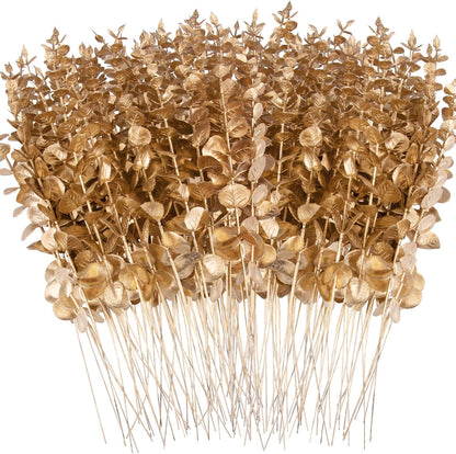 FEQO 36 Pcs Artificial Eucalyptus Stems Dark Brown Leaves Faux Eucalyptus Stems Branches 15 inch for Wedding Bouquet Home Deco