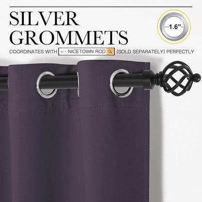 NICETOWN Halloween Pitch Black Solid Thermal Insulated Grommet Blackout Curtains/Drapes for Bedroom Window (2 Panels, 42 inches Wide by 63 inches Long, Black) - Colors D