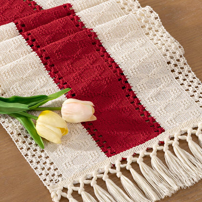 Socomi Boho Table Runner Summer Farmhouse Rustic Dining Kitchen Centerpiece Decor Small Macrame Woven Cotton Linen Coffee Table Runner for Dresser Scarf Home Decor 12x36 inch Beige