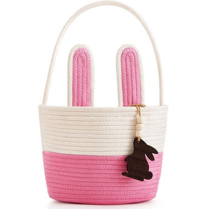 Pro Goleem Small Woven Basket with Gift Bags and Ribbons Durable Baskets for Mothers Day Gifts Empty Small Rope Basket for Storage 12"X 8" X 5" Baby Toy Baskets with Handles, White
