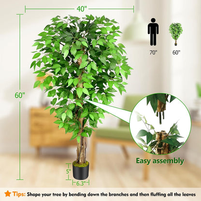 7ft Large Ficus Artificial Trees with Natural Curved Trunks, 84" Tall Lush Faux Tree for Home Decor Indoor, Green Lifelike Fake Ficus Tree Artificial Plants in Pot