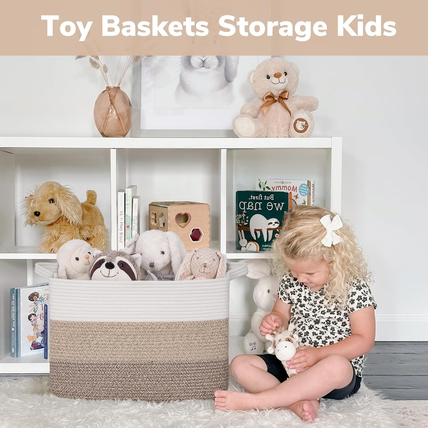 Goodpick Cube Storage Bins - Towel, Book, Cloth, Shoes, Closet Shelf Woven Baskets for Office, Baby Laundry, Toys, 13''x10''x9''