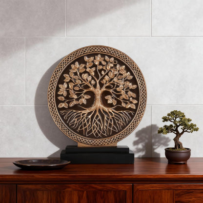 DOVDOV Abstract Circular Tree of Life Decorative Sculpture, Black and Gold Home Decor, Modern Art Home Accent Suitable for Office Shelves, Coffee Tables, and Above Cabinet Decorative Statue.