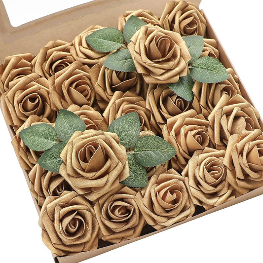 Floroom Artificial Flowers 25pcs Real Looking Blush Foam Fake Roses with Stems for DIY Wedding Bouquets Bridal Shower Centerpieces Party Decorations - Colors A