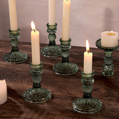 DARJEN Candlestick Holders Set,12Pcs 4" H Taper Candle Holders Bulk, Clear Glass Candle Holders for Wedding, Spring Party, Romantic Dinner, Festival & Windowsill Decor
