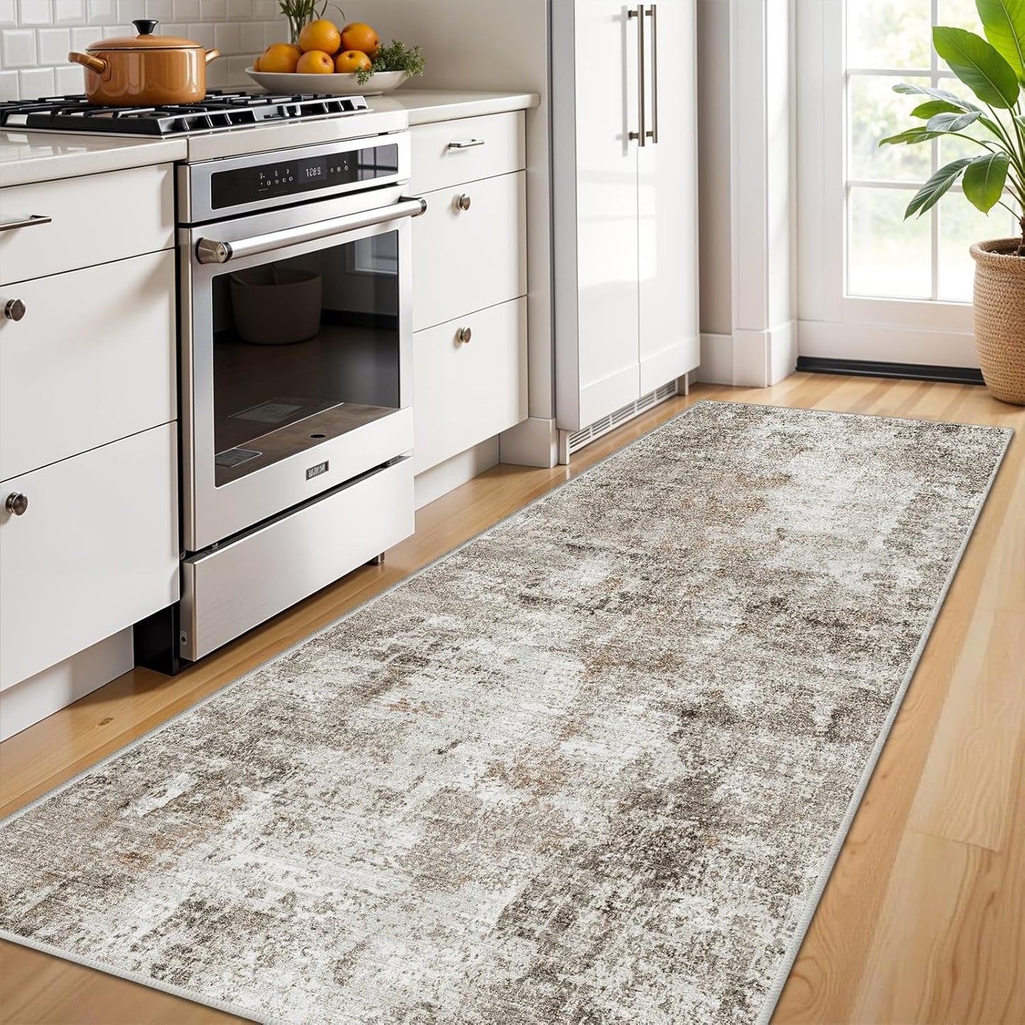 2x3 Washable Non-Slip Area Rug - Soft Low Pile Throw Rug for Kitchen Entryway Bedroom - Modern Indoor Door Mat with Rubber Backing (Beige Grey) - Colors A