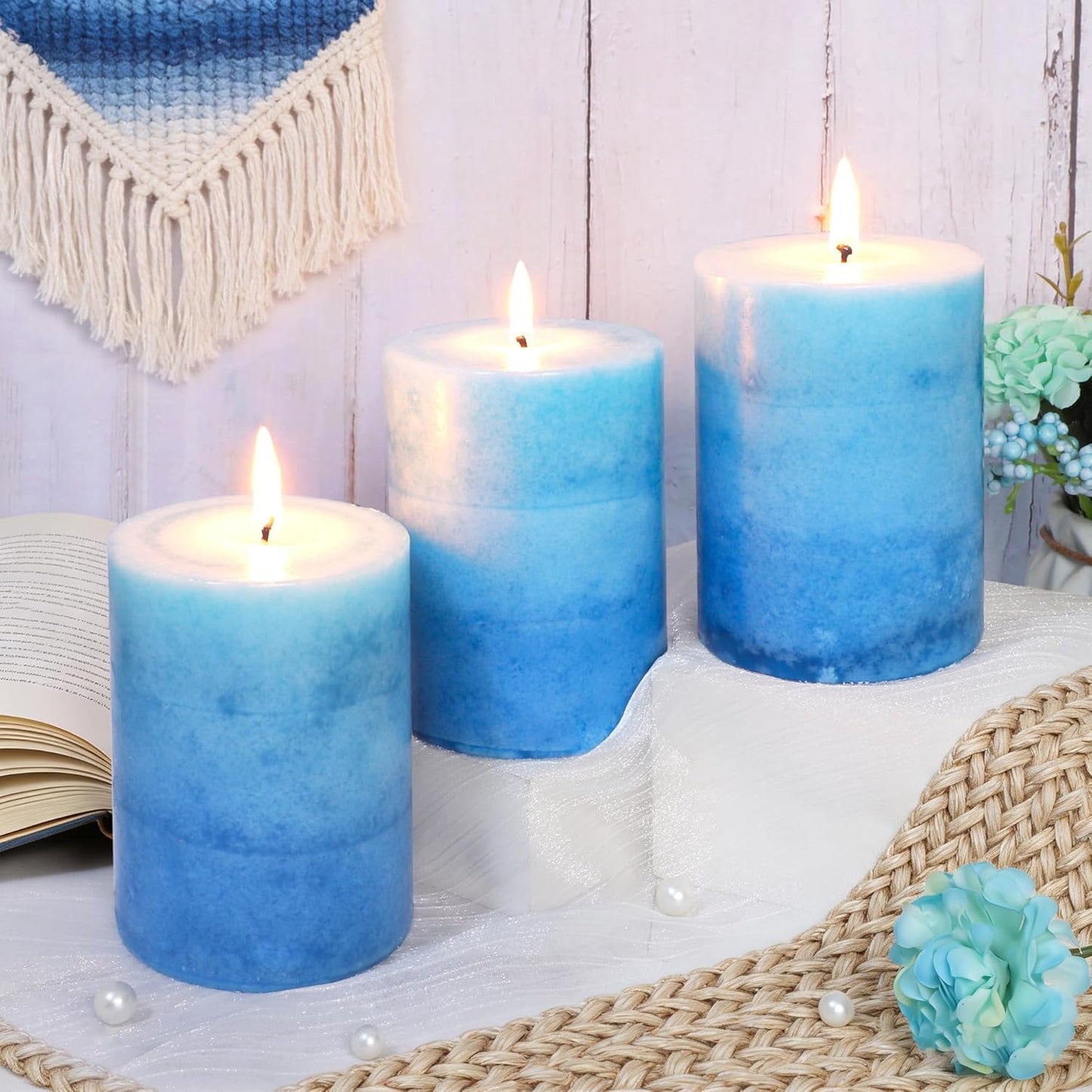 Pillar Candles Vanilla Cupcake Scented Immeiscent Aromatherapy Candle 50+ Hours Clean Burning Long Lasting Mottled Layered Candles for Home Scented SPA Restaurant Set of 3