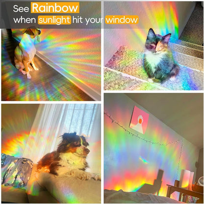 Dwersty Rainbow Window Privacy Film with Cutting Reference Line, 3D Decals Stained Glass Clings, Static Cling Sticker, Suncatcher Windows Cover Tint for Home, 17.5 Inch x 78.74 Inch