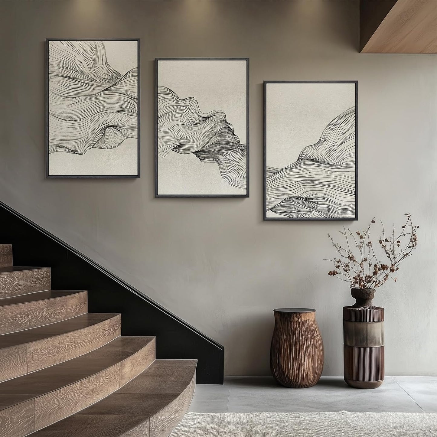 Large Framed Black and White Abstract Wall Art for Living Room, 3 Piece Big Modern Canvas Prints Paintings Artwork for Walls, Minimalist Abstract Art Pictures for Hallway, Office Wall Decor 24x36 In