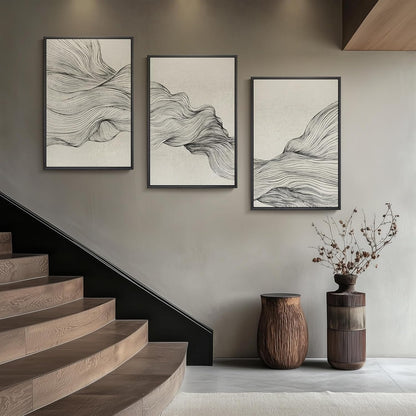 Large Framed Black and White Abstract Wall Art for Living Room, 3 Piece Big Modern Canvas Prints Paintings Artwork for Walls, Minimalist Abstract Art Pictures for Hallway, Office Wall Decor 24x36 In