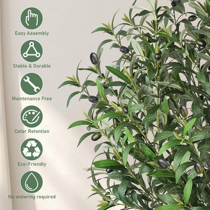 Faux Olive Tree 6ft Tall Faux Trees Fake Plant with 2100 Leaves & 80 Realistic Potted Silk Artificial Olive Tree for Home Porch Garden Living Room Office Decor