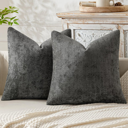 MIULEE Pack of 2 Couch Throw Pillow Covers 18x18 Inch Neutral Beige Modern Boho Accent Decorative Pillow Covers Soft Chenille Farmhouse Cushion Covers for Home Decor Bed Sofa Living Room