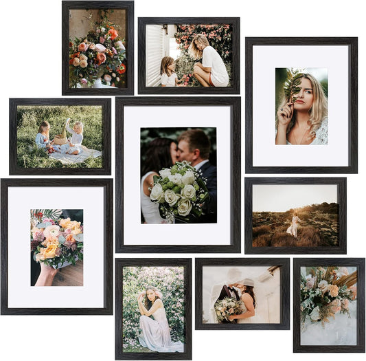 SESEAT Picture Frames Collage, Gallery Wall Frame Set with 11x14 8x10 5x7 4x6 Frames in 3 Different Finishes, Set of 10