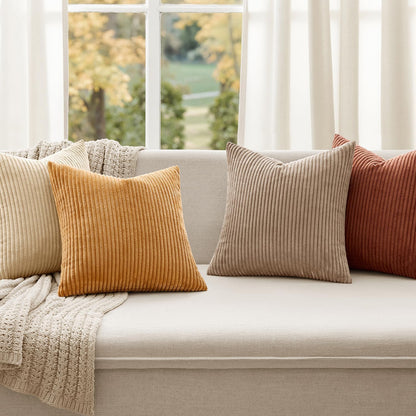 MIULEE Boho Farmhouse Sage Green Throw Pillow Covers 18x18 Inch Set of 4 Mordern Nordic Cushion Covers Soft Corduroy Spring Home Decor for Couch Bed Sofa Living Room Forest Green
