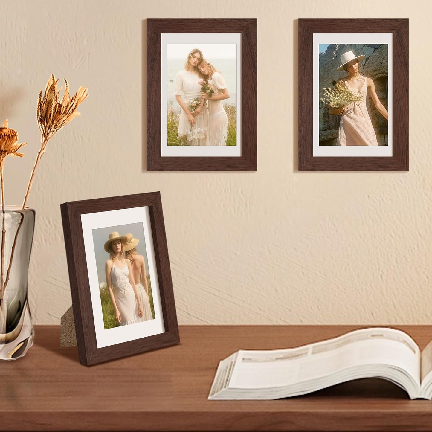 upsimples 8x10 Picture Frame, Display Pictures 5x7 with Mat or 8x10 Without Mat, Wall Hanging Photo Frame, Black, 1 Pack - Colors A