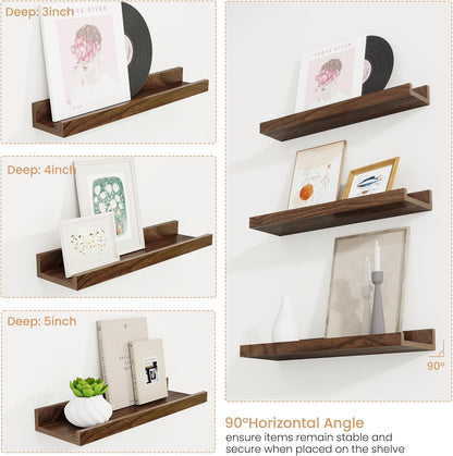 Acovy Picture Ledge Shelf Set of 6, 48 inch Long Large Floating Shelves for Wall with Lip, Wall Mounted Shelves for Living Room, Bedroom, Bathroom, Kitchen, Nursery,Oak