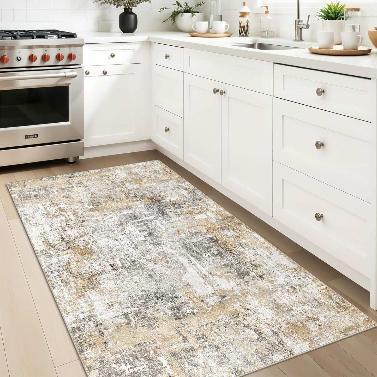 2x3 Washable Non-Slip Area Rug - Soft Low Pile Throw Rug for Kitchen Entryway Bedroom - Modern Indoor Door Mat with Rubber Backing (Beige Grey) - Colors A