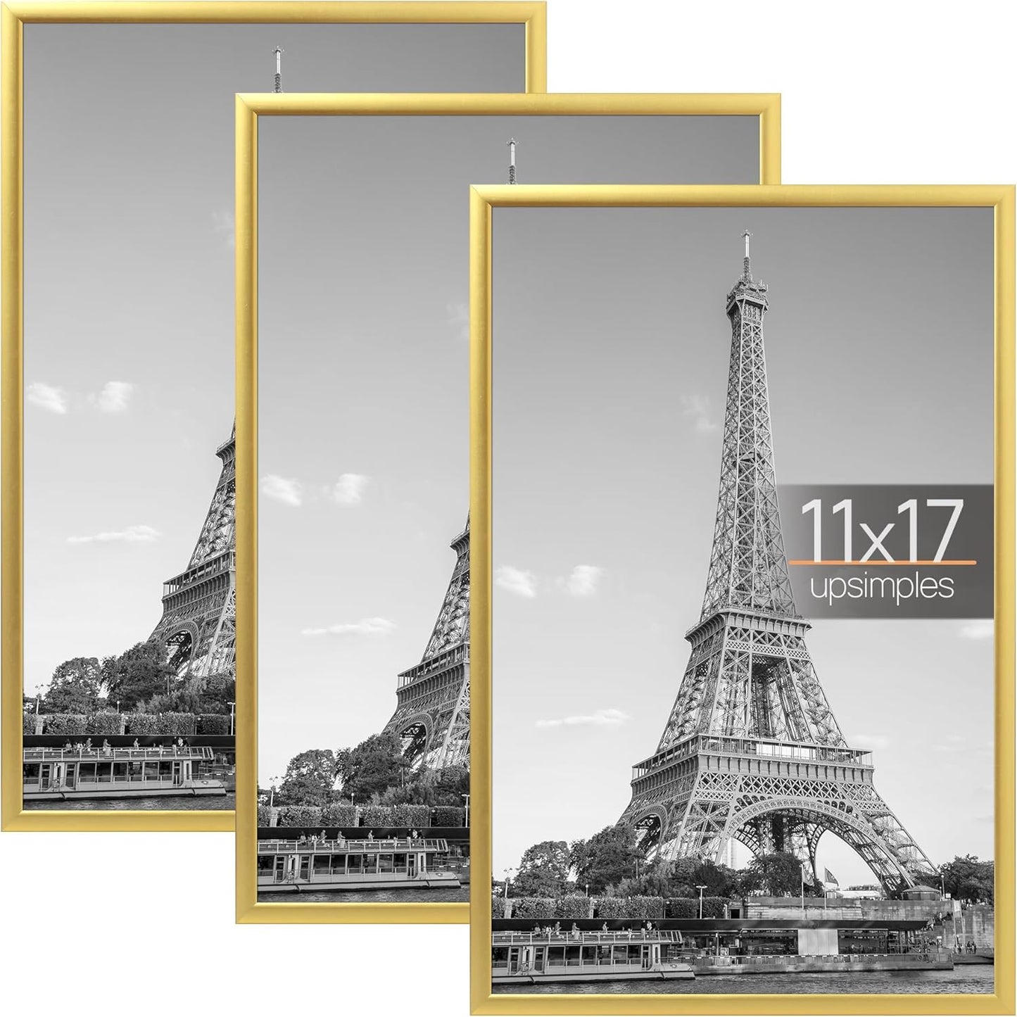 upsimples 18x24 Picture Frame Black 3 Pack, Scratch-Proof Poster Frames 18 x 24 for Photo Gallery - Slide-In Strips, Horizontal or Vertical Wall Mounting