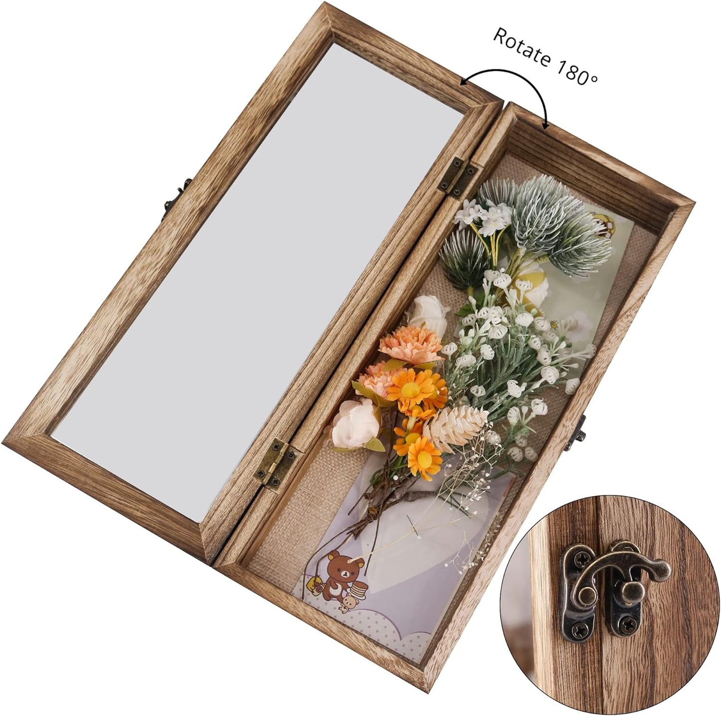 GraduationMall 13x16 Wood Shadow Box Frame Glass Door Display Case with Linen Back and 6 Stick Pins,1.5 inches Interior Depth,Ideal for Memorabilia Pictures Flowers Medals Tickets Rustic White