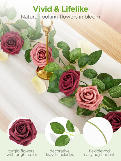 InnoGear Artificial Flowers, 50 Pcs Dark Red Foam Fake Roses Bulk with Stems for Mother's Gift Decoration Celebration DIY Wedding Bouquets Centerpieces Bridal Shower Party Christmas Tree