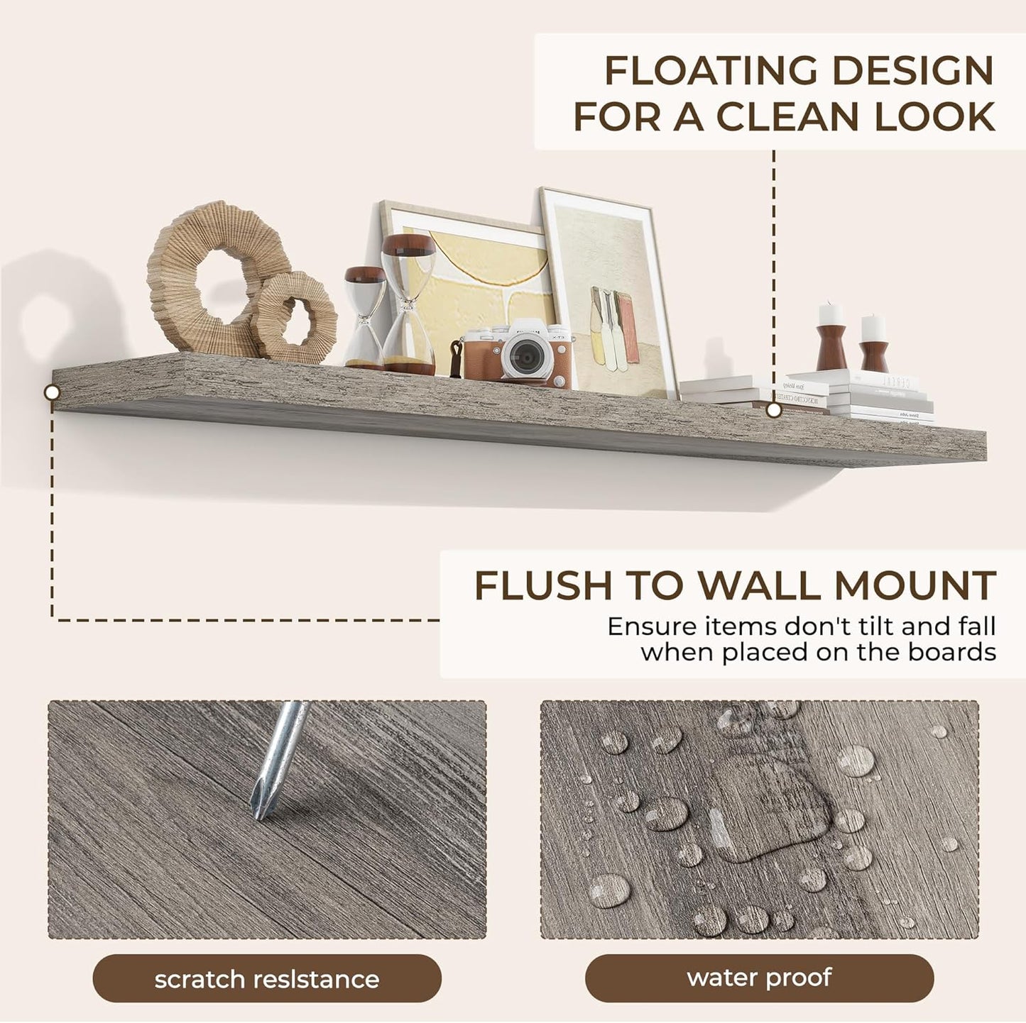 RICHFOCUS 72Inch Floating Shelves for Wall 2 Pack Shelves for Bedroom|Kitchen|Bathroom Wall Mounted Rustic Wood Floating Shelf with Invisible Brackets for Books|Storage|Decor, Rustic Brown