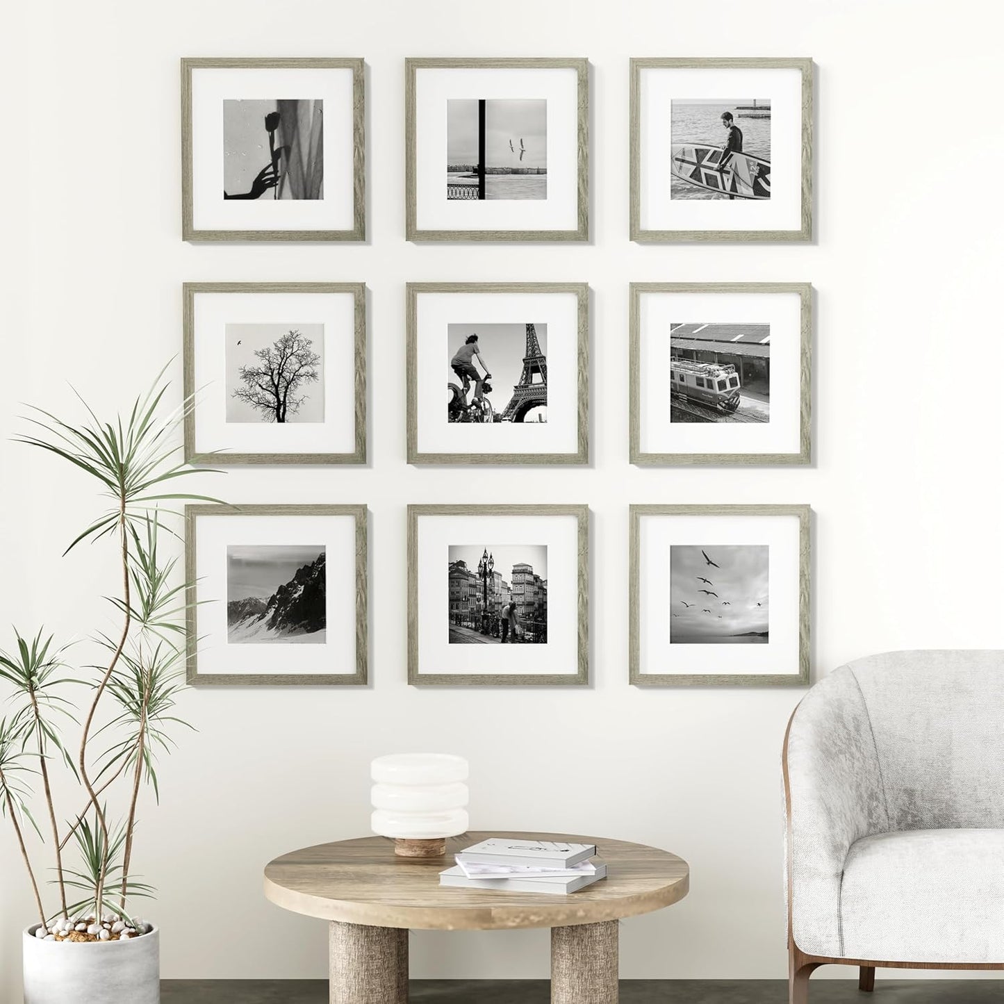 Vittanly 8x10 Picture Frames Set of 9, Shatter Resistant Plexiglass, Display 5x7 Pictures with Mat or 8x10 without Mat, Photo Frames for Wall or Tabletop, Engineered Wood, Black - Colors B